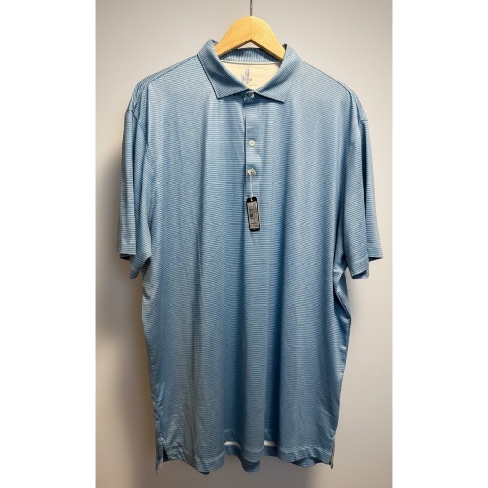 johnnie-O Double Eagle Striped Featherweight Polo Tornado Blue Size XL NWT